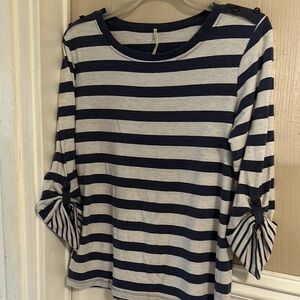 Blue and White Striped 3/4 Sleeve Blouse